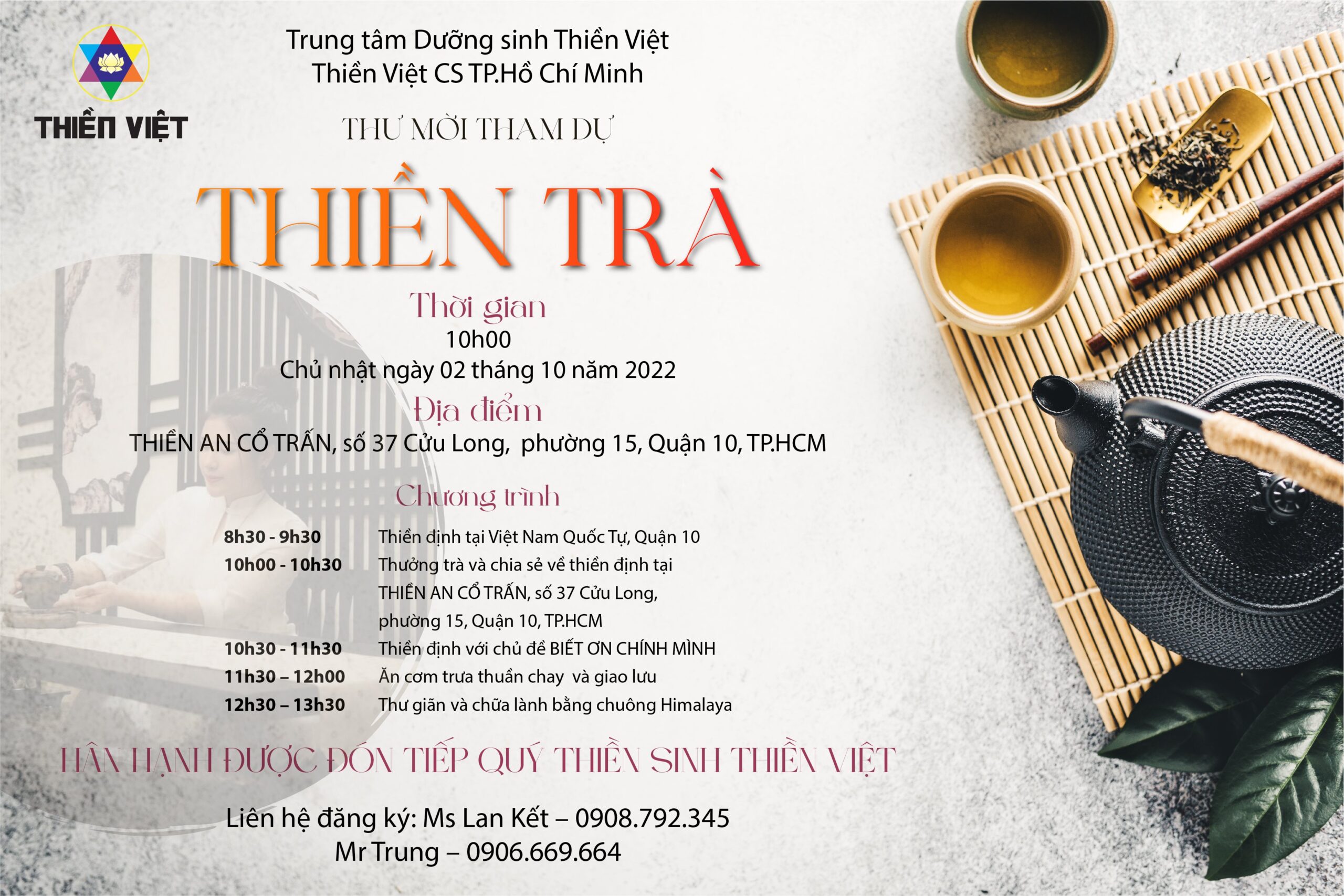 THƯ MỜI THIỀN TRÀ NGÀY 02-10-2022 TẠI CƠ SỞ THIỀN VIỆT TP.HCM THƯ MỜI THIỀN TRÀ NGÀY 02-10-2022 TẠI CƠ SỞ THIỀN VIỆT TP.HCM